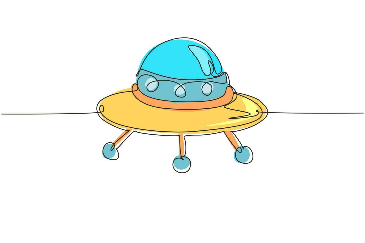 einzelne durchgehende Linie Zeichnung UFO-Flugzeug-Spielzeug-Symbol. ufo-designkonzept aus der astronomiesammlung. süße astronauten, die auf einem ufo-raumschiff fliegen. dynamische einzeilige abgehobene betragsgrafikdesign-vektorillustration vektor