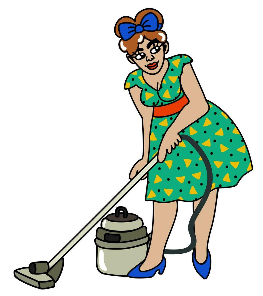 retro kvinna. kvinna med en rengöringsmedel. vektor isolerat illustration.