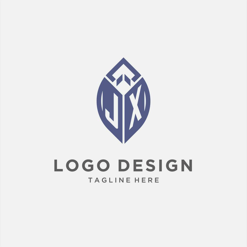 jx logotyp med blad form, rena och modern monogram första logotyp design vektor