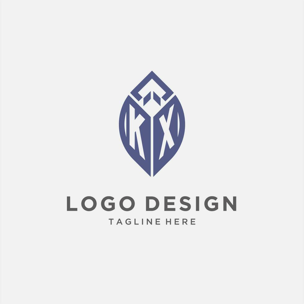 kx Logo mit Blatt Form, sauber und modern Monogramm Initiale Logo Design vektor