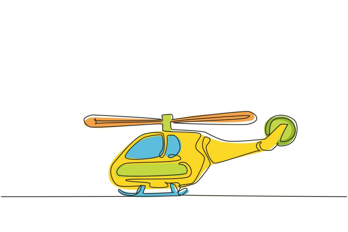 Spielzeughubschrauber mit fortlaufender einzeiliger Zeichnung. Kinderspielzeug, Luftfahrzeuge. fliegender Helikopter für den Transport. Transport für den Flug in der Luft. einzeiliges zeichnen design vektorgrafik illustration vektor