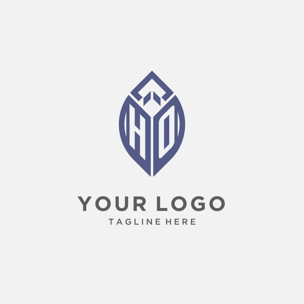 ho Logo mit Blatt Form, sauber und modern Monogramm Initiale Logo Design vektor