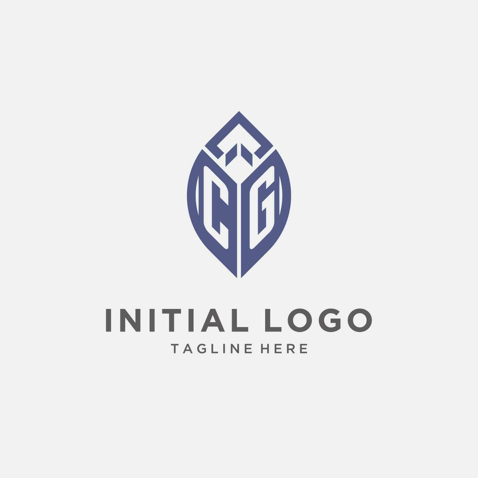 cg logotyp med blad form, rena och modern monogram första logotyp design vektor
