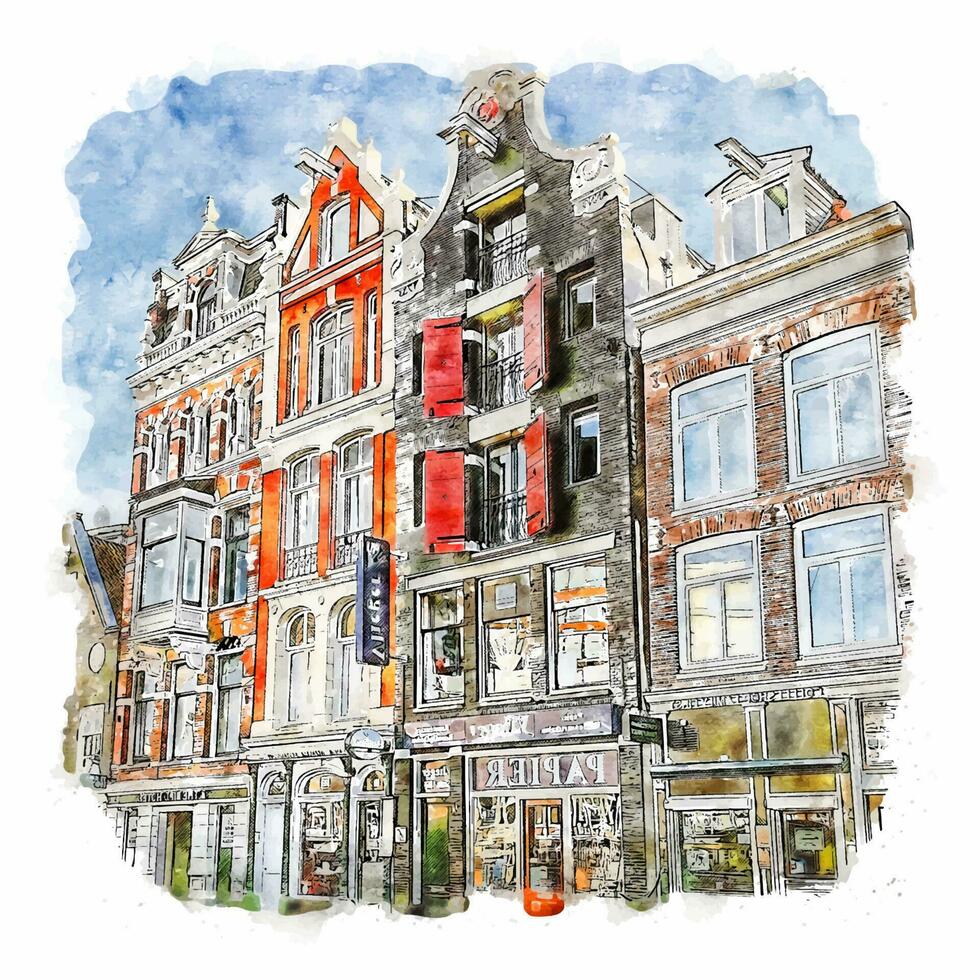 amsterdam niederlande aquarellskizze handgezeichnete illustration vektor