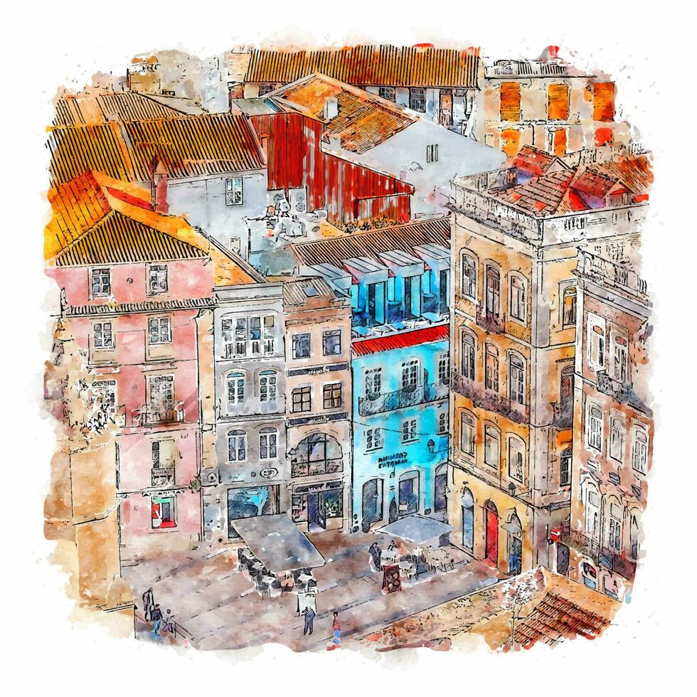 coimbra portugal akvarell skiss handritad illustration vektor