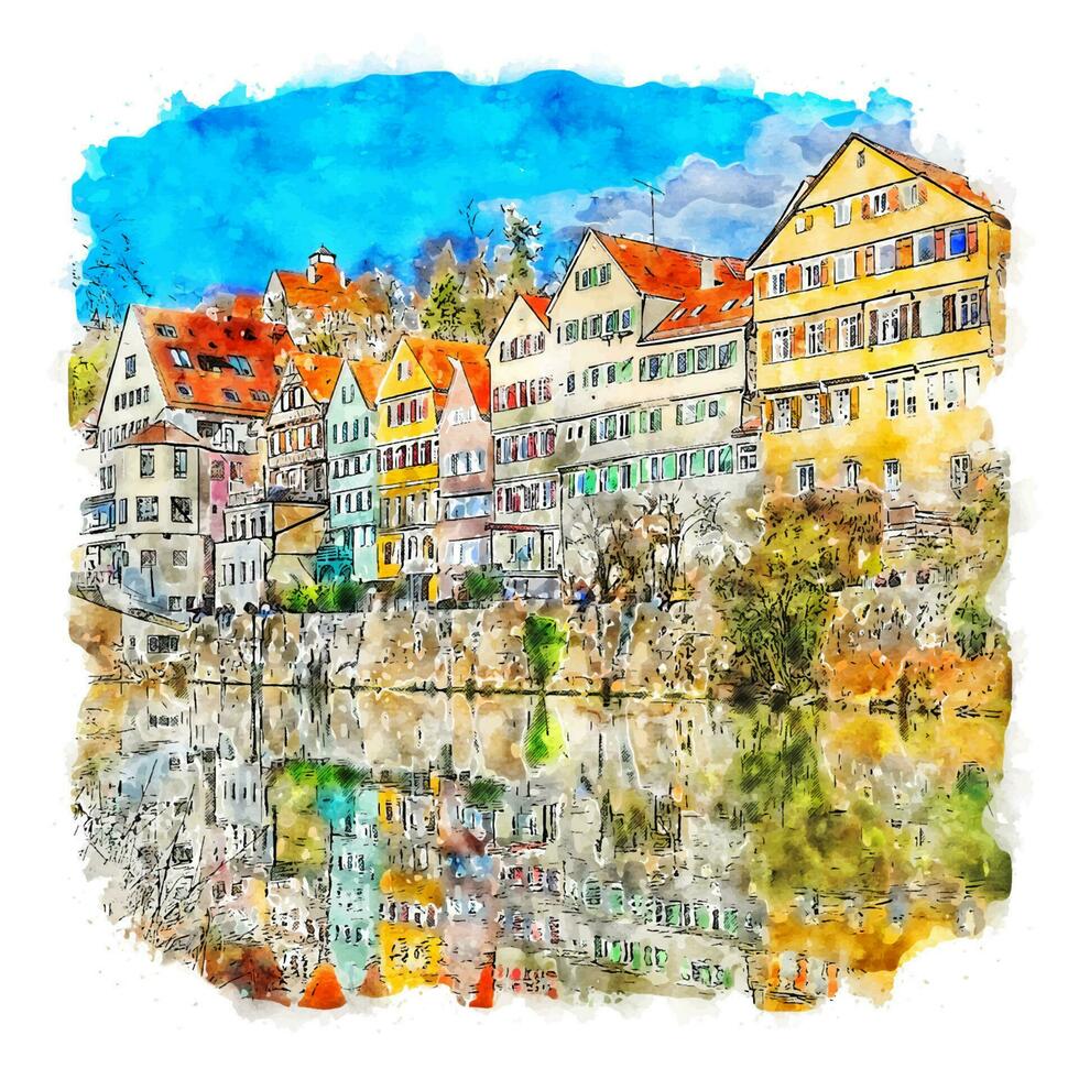 tubingen Tyskland akvarell skiss handritad illustration vektor