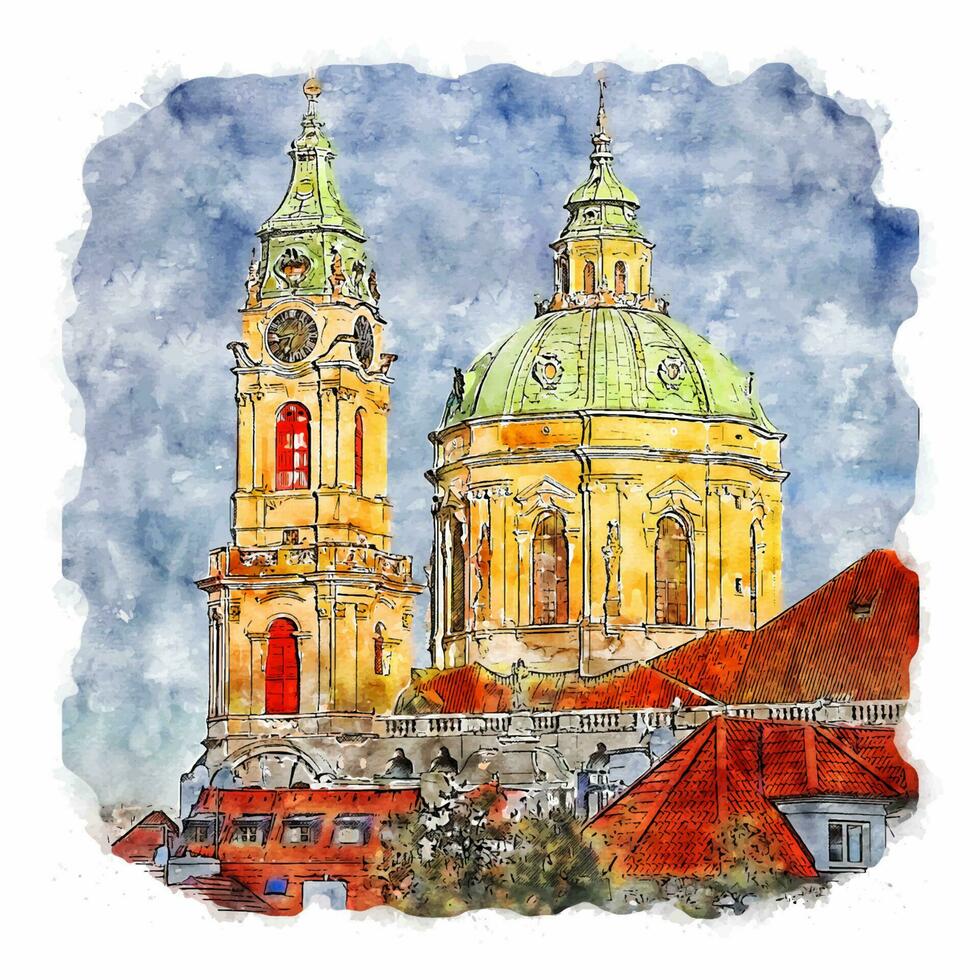 praha tschechien aquarell skizze handgezeichnete illustration vektor