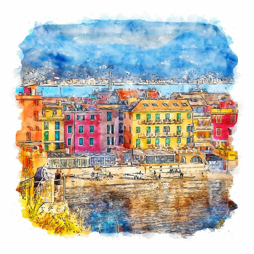 sestri levande Italien vattenfärg skiss hand dragen illustration vektor