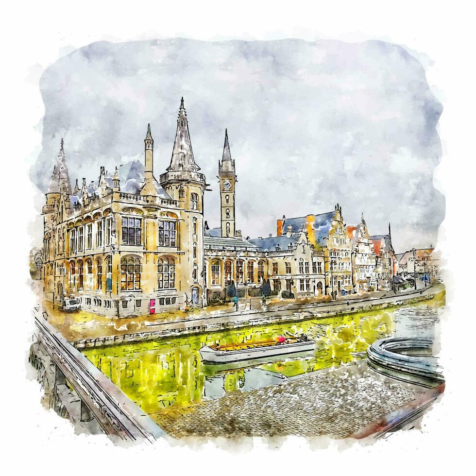 die Architektur Belgien Aquarell skizzieren Hand gezeichnet Illustration vektor