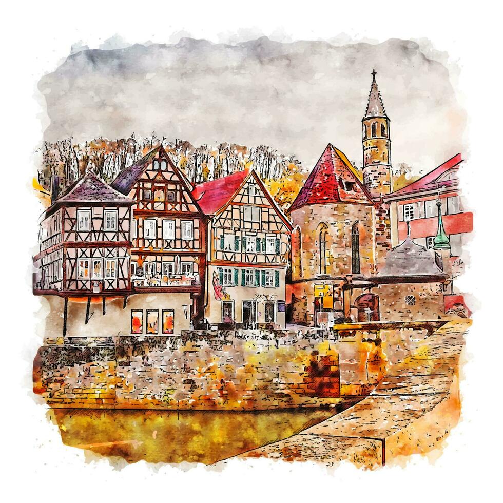 schwäbisch hall deutschland aquarell skizze handgezeichnete illustration vektor