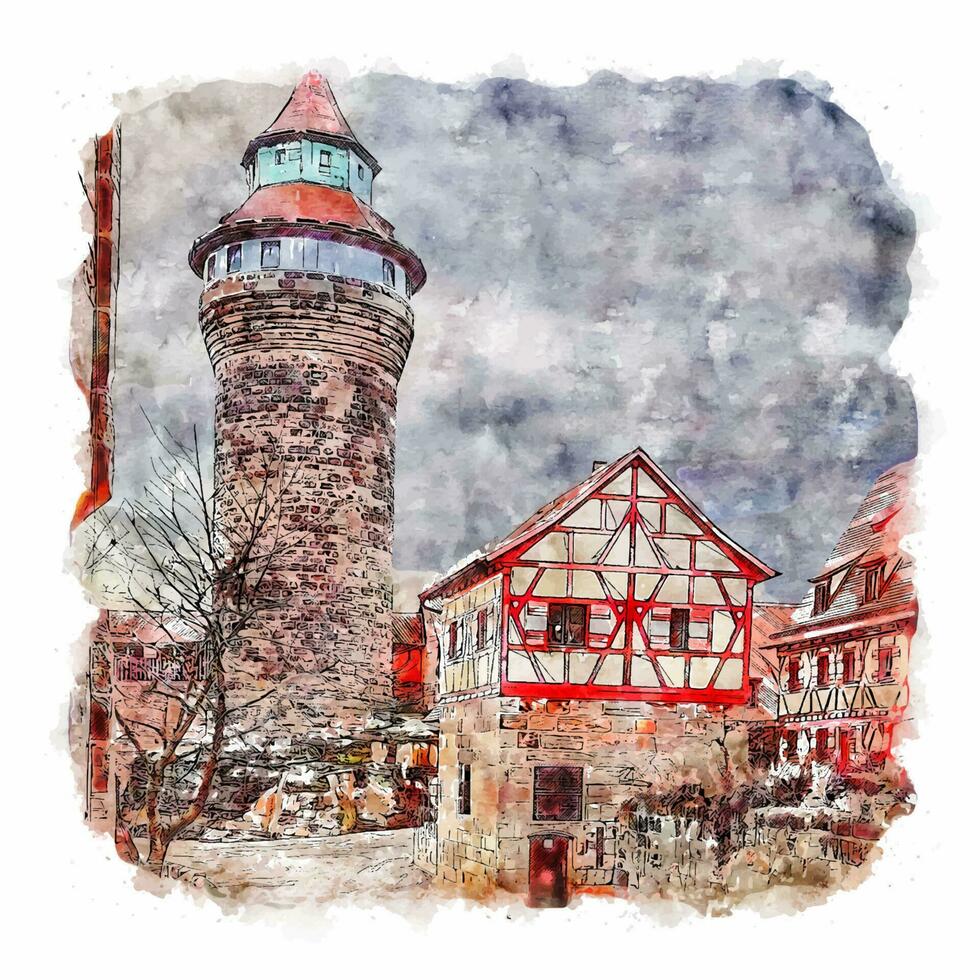 nurnberg Tyskland vattenfärg skiss hand dragen illustration vektor