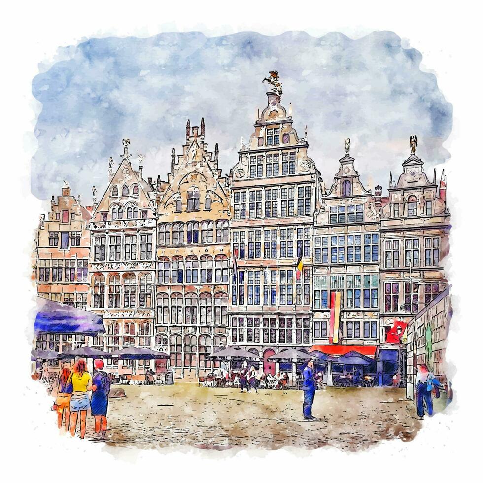 antwerpen belgien aquarell skizze handgezeichnete illustration vektor