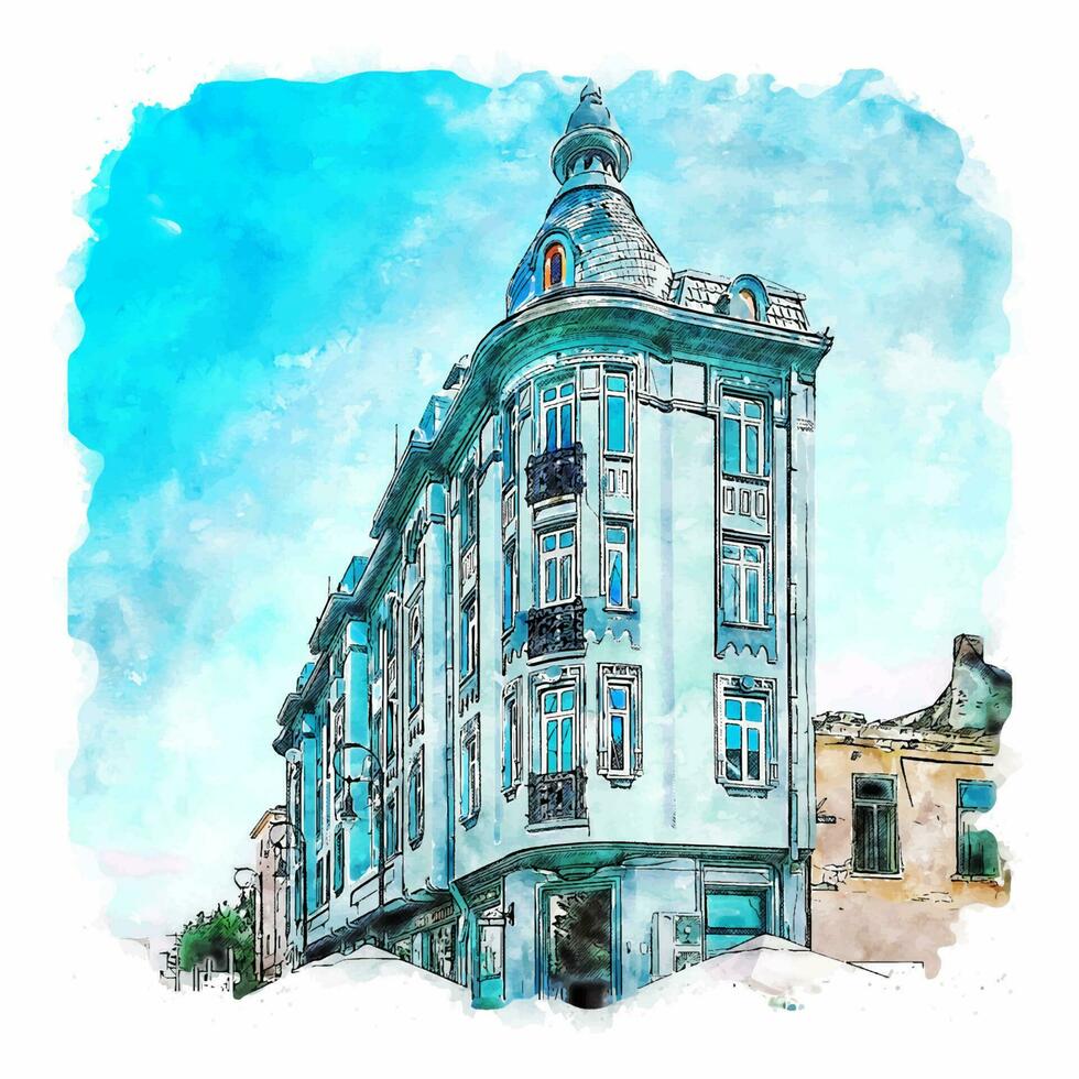 kraiova Rumänien Aquarell skizzieren Hand gezeichnet Illustration vektor