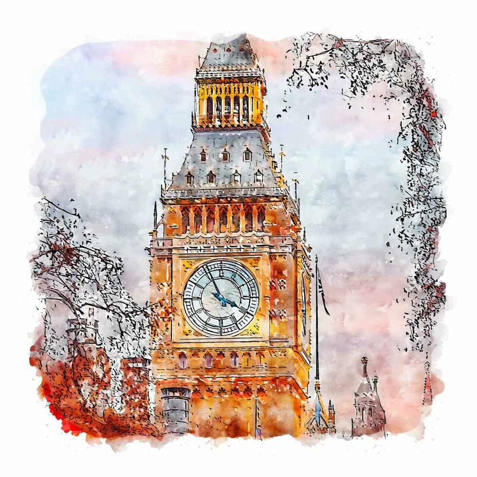london Storbritannien akvarell skiss handritad illustration vektor