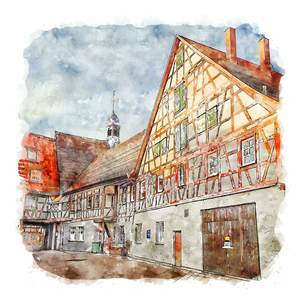 architektur deutschland aquarell skizze handgezeichnete illustration vektor