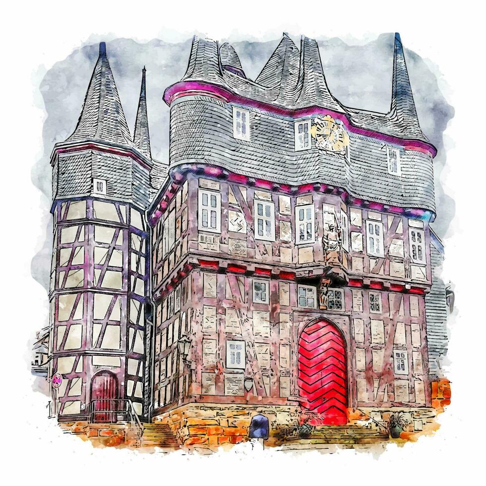 frankenberg deutschland aquarell skizze handgezeichnete illustration vektor