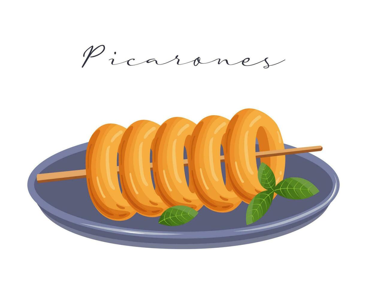picarones pumpa munkar, efterrätt, latin amerikan kök. nationell kök av peru. mat illustration, vektor