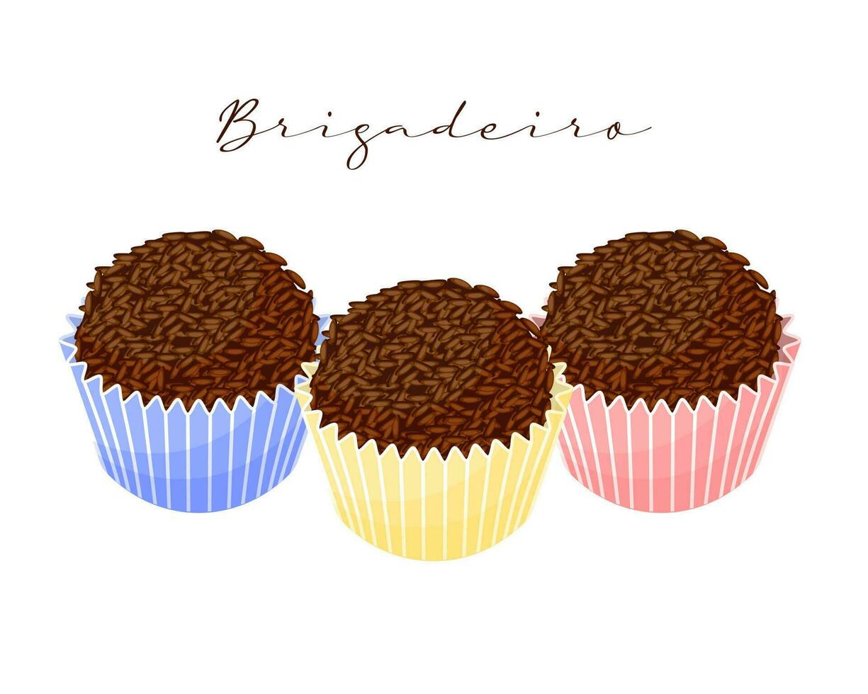 choklad efterrätt brigadeiro med kakao, latin amerikan ljuv. nationell kök av Brasilien. mat illustration, vektor