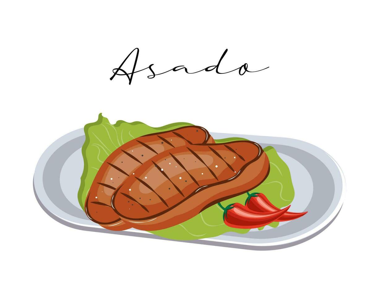 grillad bitar av kött, biffar. asado, latin amerikan kök, argentine nationell kök. mat illustration, vektor