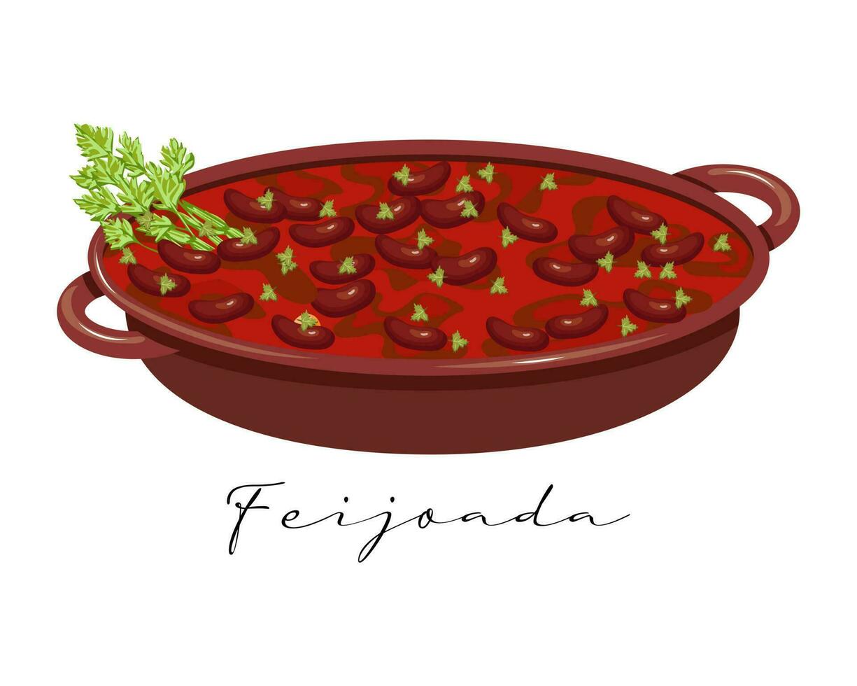 Bohnen mit Fleisch, Feijoada, lateinamerikanische Küche, brasilianische Nationalküche. Lebensmittelillustration, Vektor