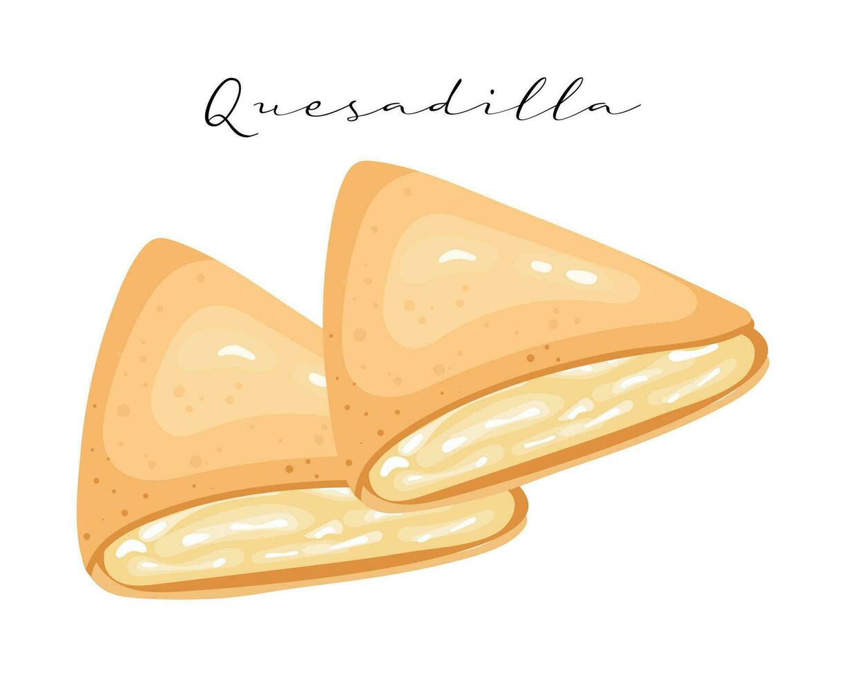 quesadillas, tortillas med ost på en trä- bricka, latin amerikan kök. nationell kök av Mexiko. mat illustration, vektor