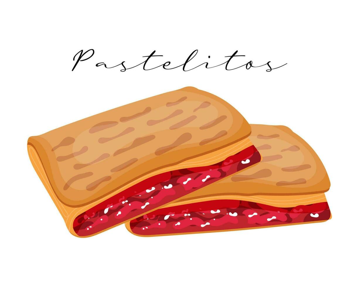 Blätterteiggebäck mit süßer Füllung, Pastelitos, lateinamerikanische Küche. nationale küche von kuba. Lebensmittelillustration, Vektor