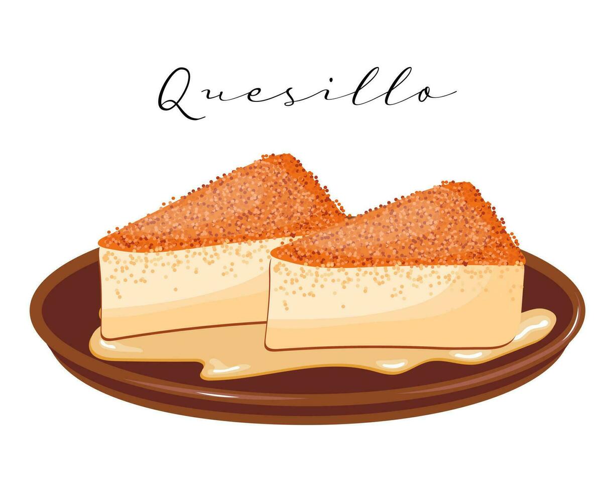 efterrätt creme brulee med kola, flan, quesillo, latin amerikan kök. nationell kök av venezuela. mat illustration, vektor