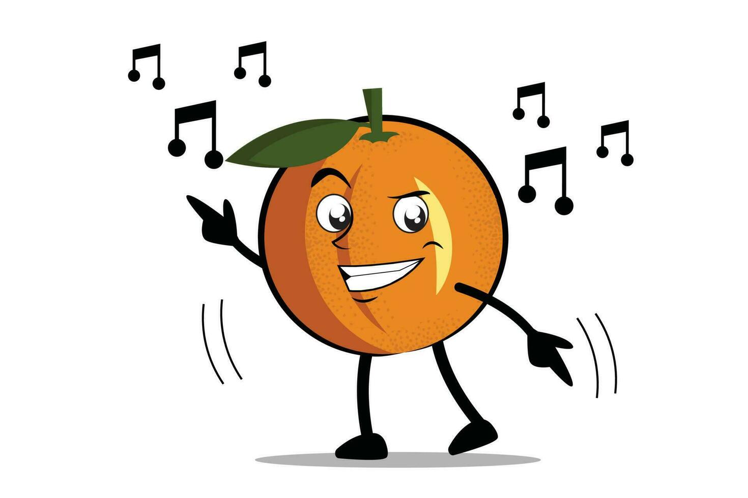 orange tecknad serie maskot eller karaktär danser till hans favorit musik vektor