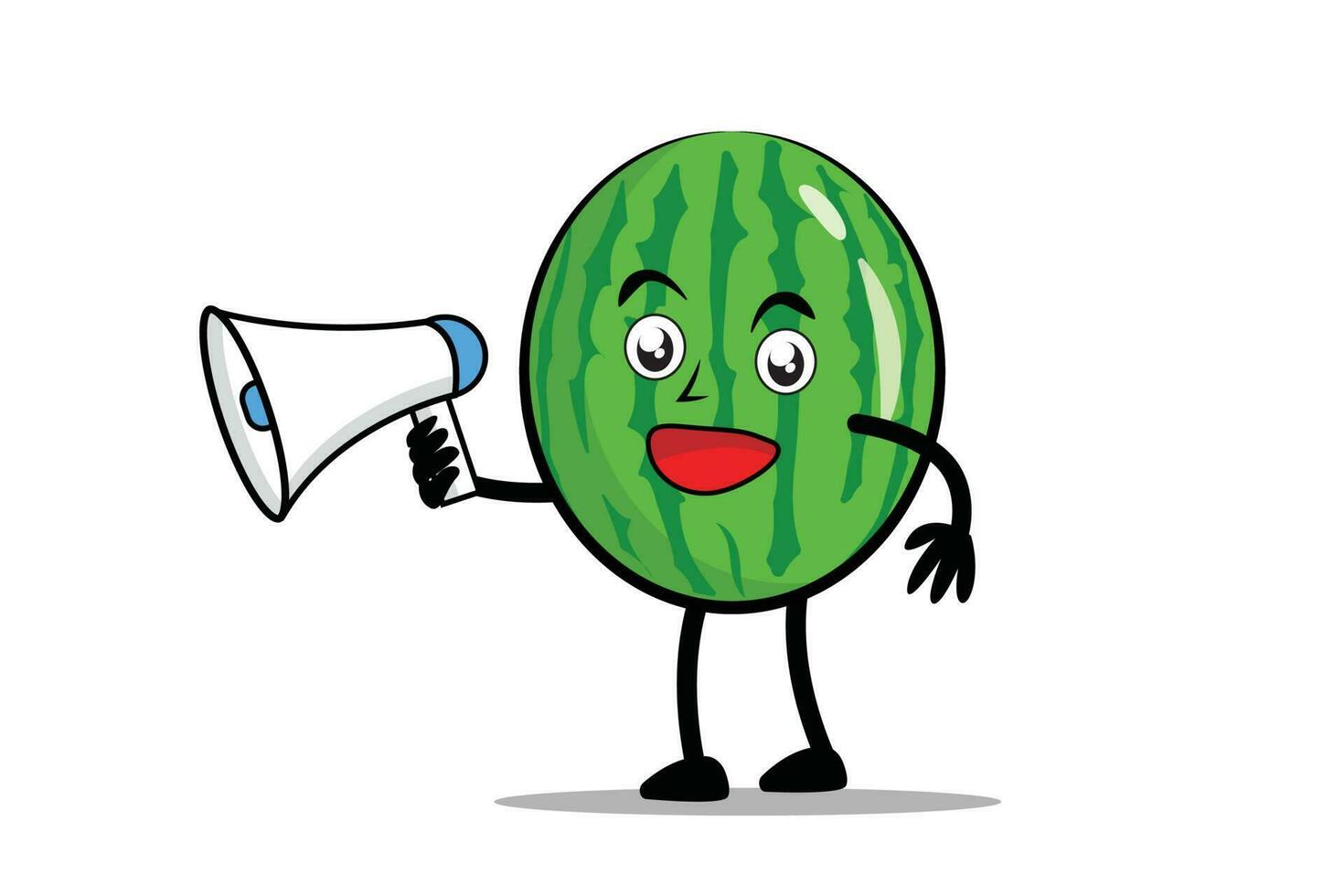 vattenmelon tecknad serie maskot eller karaktär innehav en högtalare och handla om till göra ett meddelande vektor