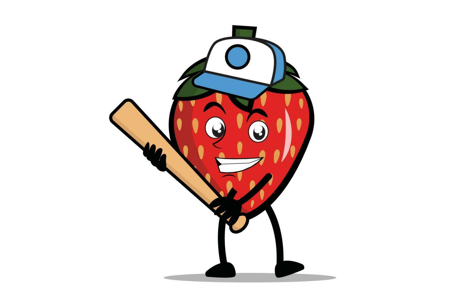Erdbeere Karikatur Maskottchen oder Charakter halten ein Baseball Schläger wie das Maskottchen von das Baseball Mannschaft vektor