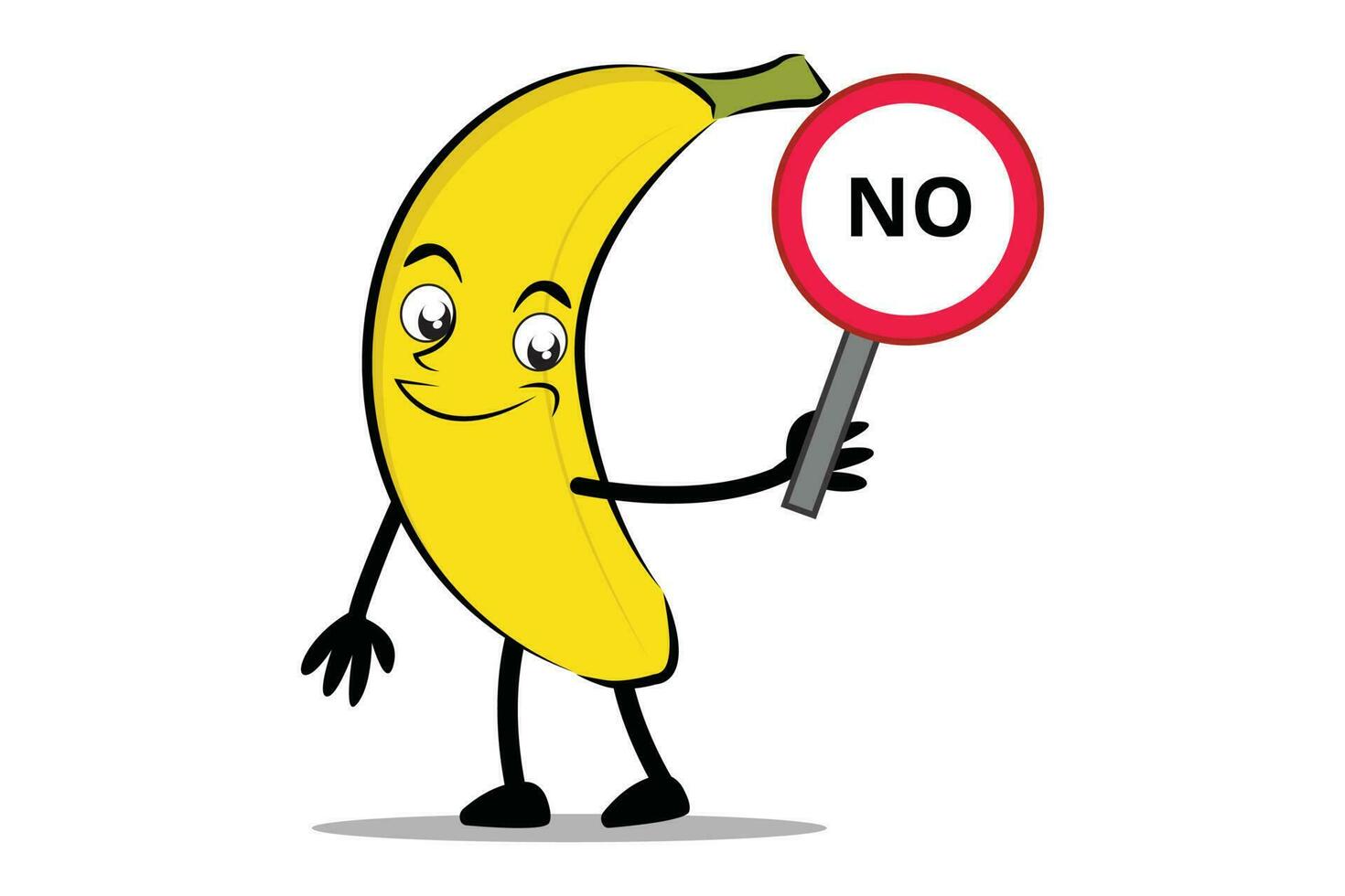 Banane Karikatur Maskottchen oder Charakter halten Zeichen sagt Nein Vektor Illustration