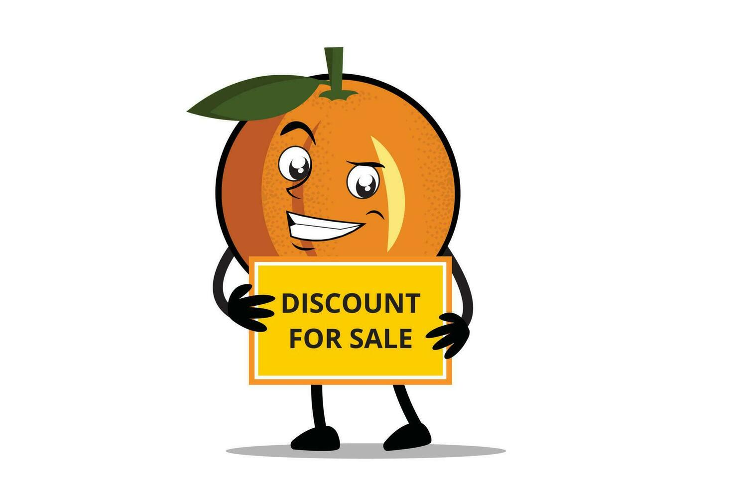 orange tecknad serie maskot eller karaktär innehav en försäljning rabatt styrelse vektor