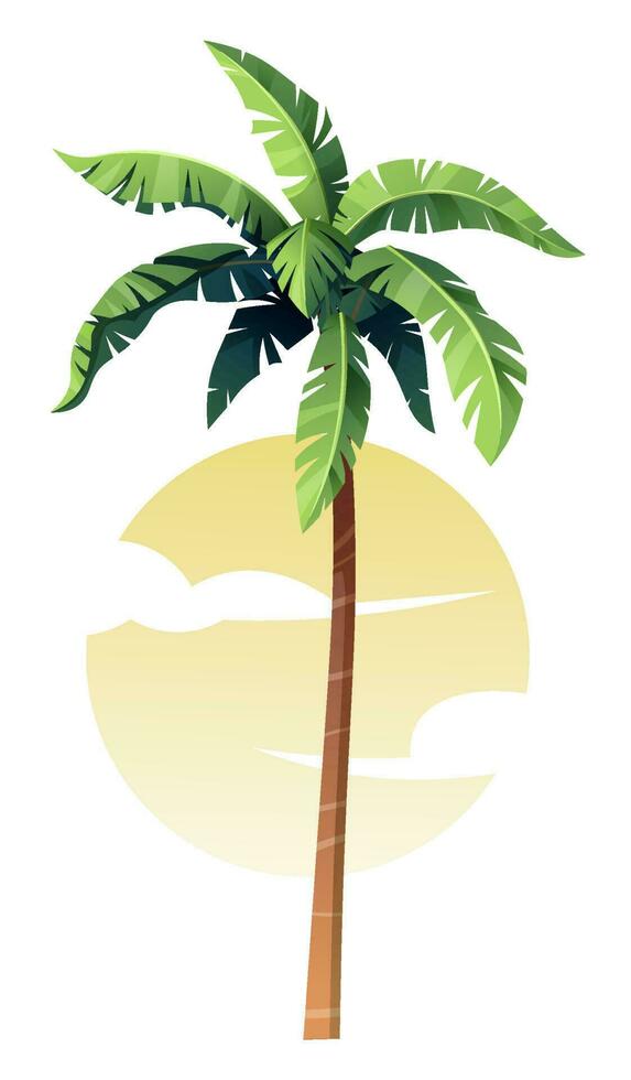 handflatan träd på de bakgrund av de Sol i tecknad serie stil. sommar strand illustration.lämplig för dekor, grafik, klistermärken vektor