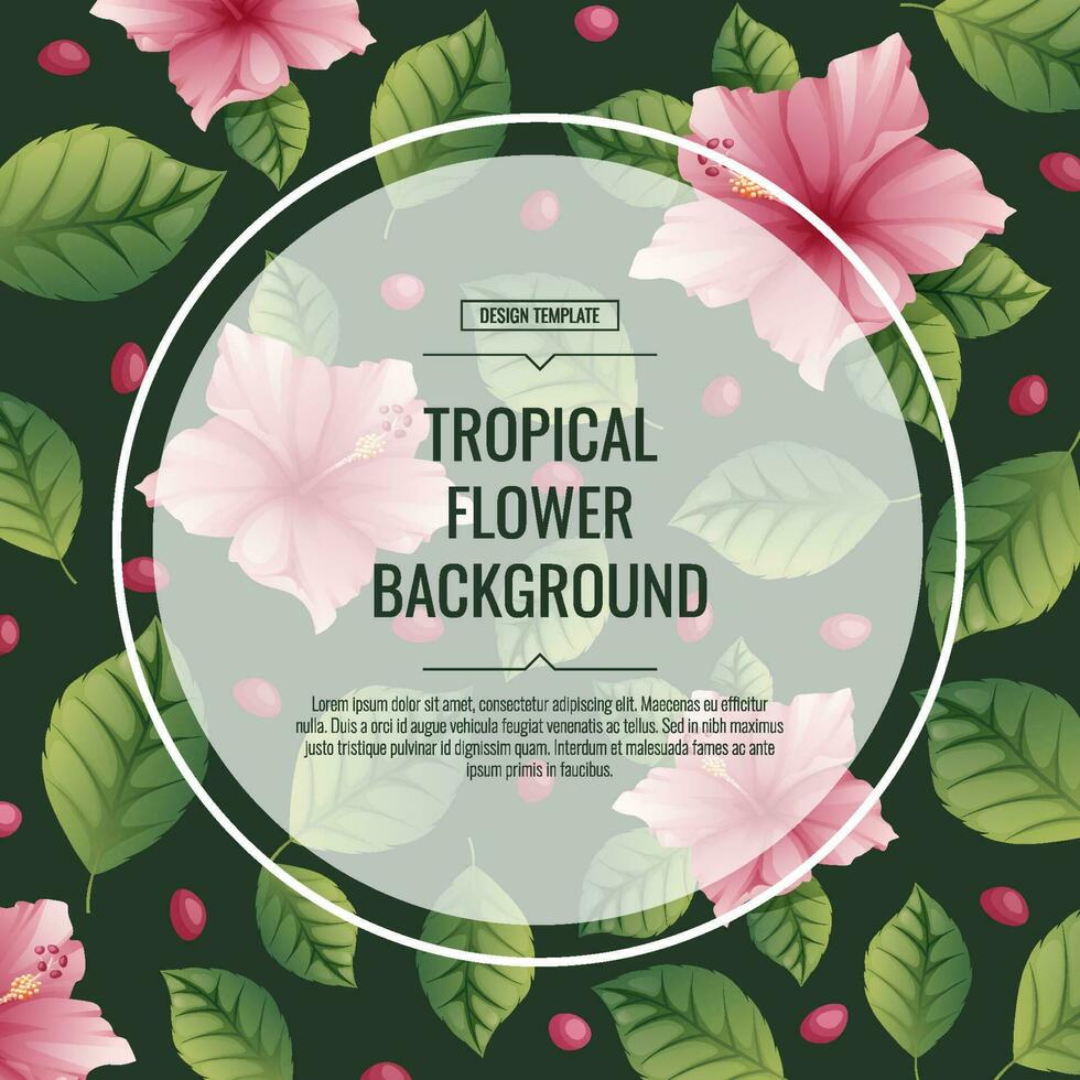 Platz tropisch Hintergrund mit Rosa Hibiskus Blumen. Poster, Plakat, Banner, Flyer mit tropisch Pflanzen. Sommer- Blume Illustration vektor