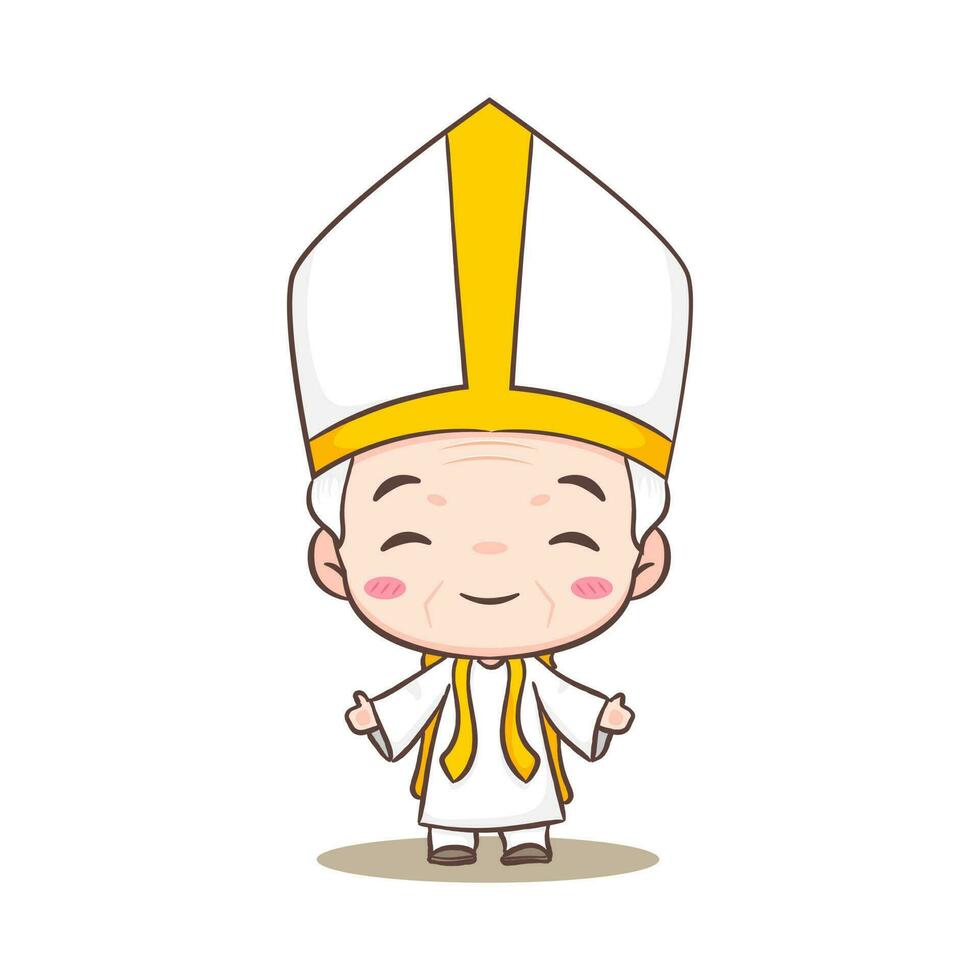 süß Papst Karikatur Charakter. glücklich lächelnd katholisch Priester Maskottchen Charakter. Christian Religion Konzept Design. isoliert Weiß Hintergrund. Vektor Kunst Illustration.