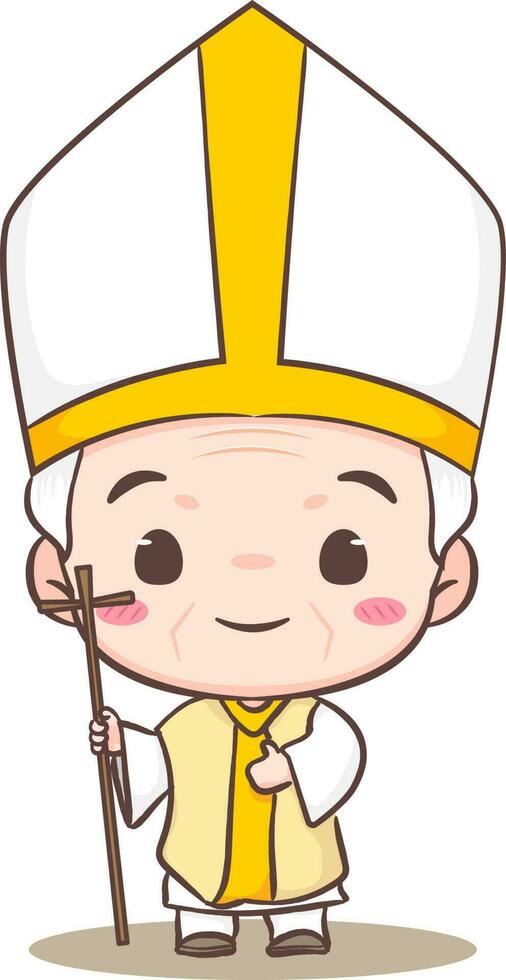 süß Papst Karikatur Charakter. glücklich lächelnd katholisch Priester Maskottchen Charakter. Christian Religion Konzept Design. isoliert Weiß Hintergrund. Vektor Kunst Illustration