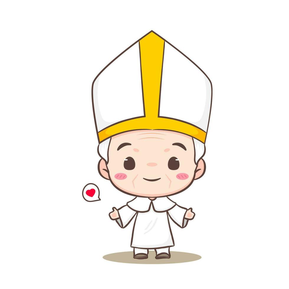 süß Papst Karikatur Charakter. glücklich lächelnd katholisch Priester Maskottchen Charakter. Christian Religion Konzept Design. isoliert Weiß Hintergrund. Vektor Kunst Illustration.