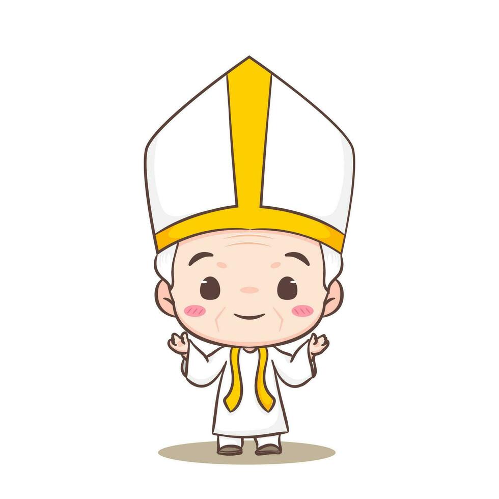 süß Papst Karikatur Charakter. glücklich lächelnd katholisch Priester Maskottchen Charakter. Christian Religion Konzept Design. isoliert Weiß Hintergrund. Vektor Kunst Illustration.