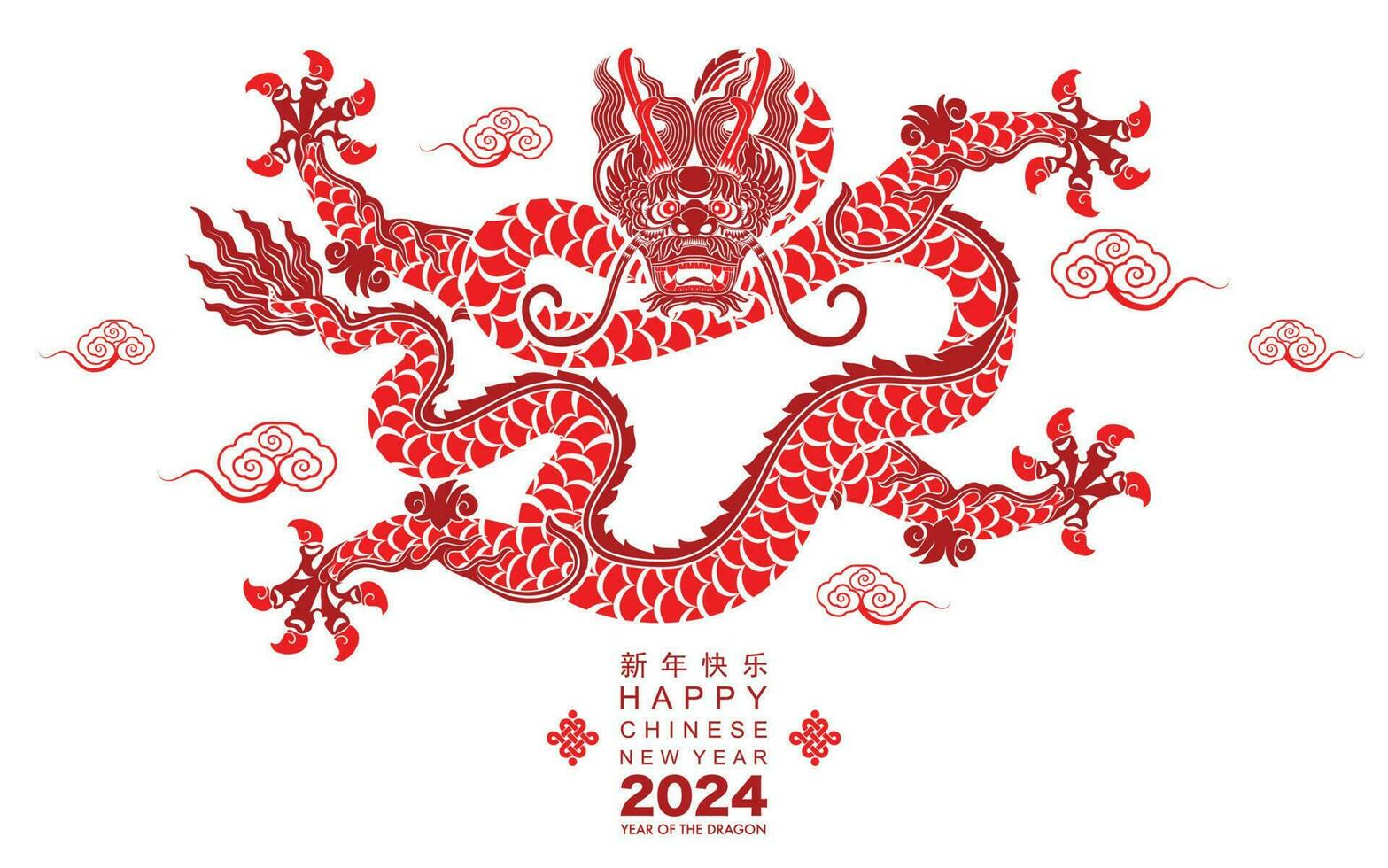 Lycklig kinesisk ny år 2024 de drake zodiaken tecken vektor