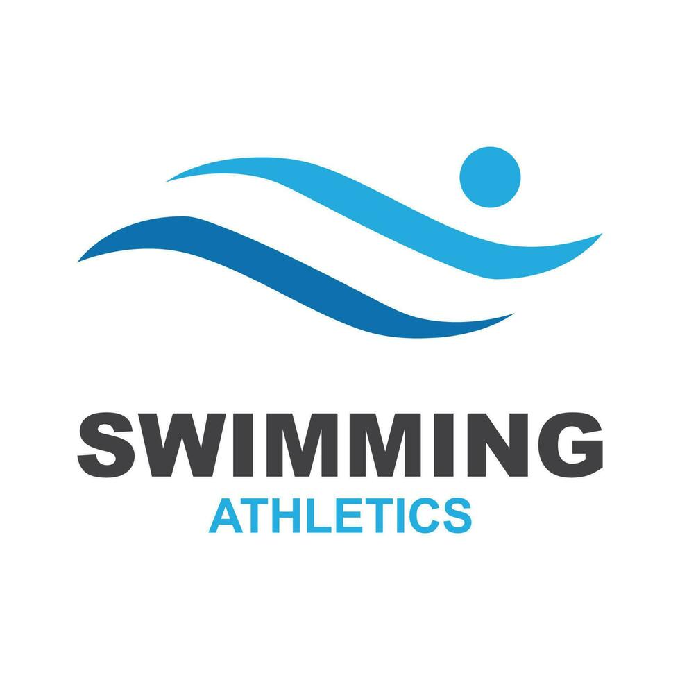 einfach Schwimmen Schwimmbad Silhouette, Schwimmer Athlet auf Meer Ozean Wasser Welle Logo Design vektor