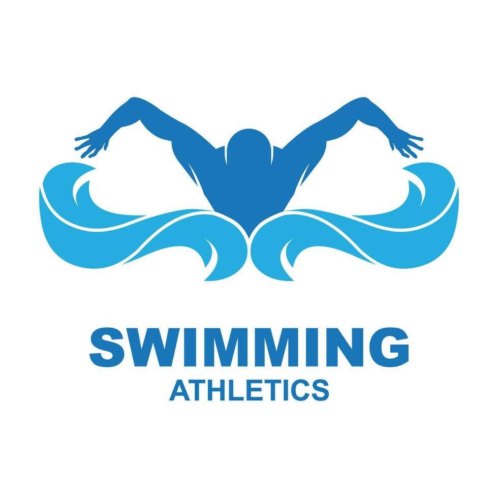 einfach Schwimmen Schwimmbad Silhouette, Schwimmer Athlet auf Meer Ozean Wasser Welle Logo Design vektor