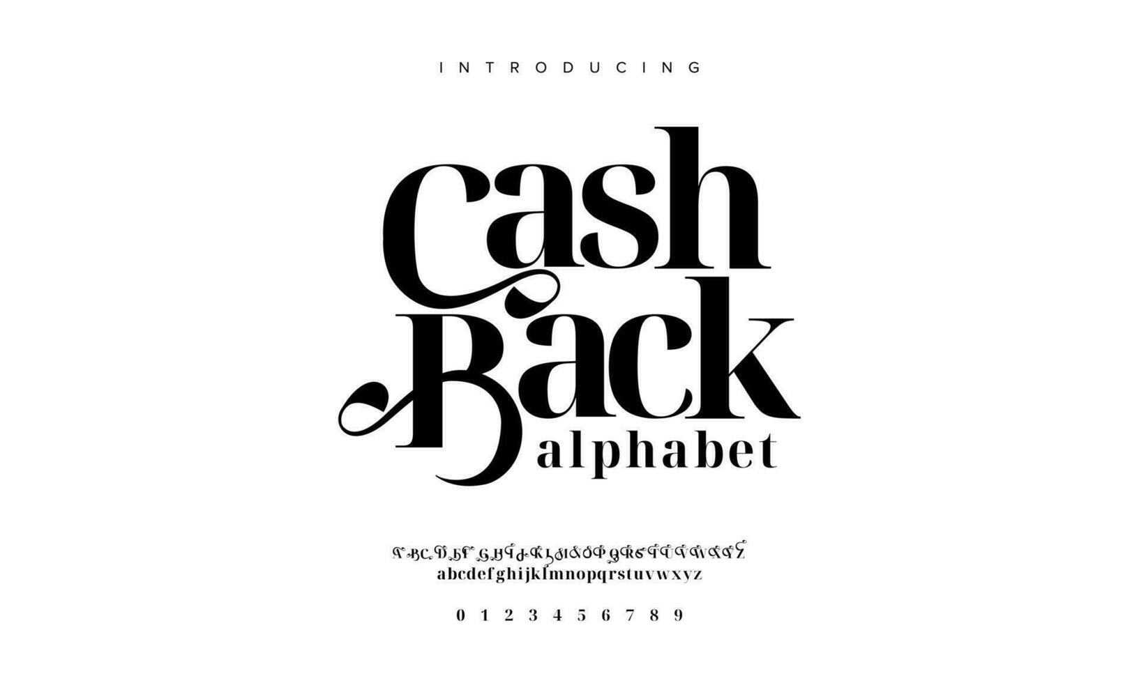 elegant Cashback Alphabet Briefe Schriftart und Nummer. klassisch Beschriftung minimal Mode Entwürfe. Typografie modern serif Schriftarten dekorativ Jahrgang Design Konzept. Vektor Illustration