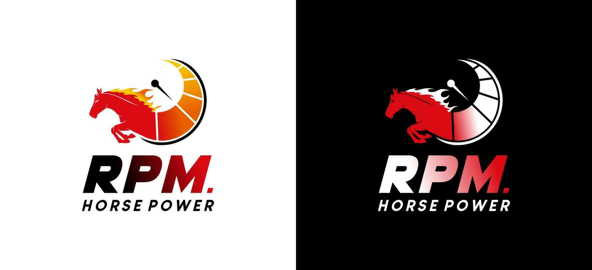 Geschwindigkeit U / min Logo Illustration Design mit Laufen Pferd Leistung Konzept vektor