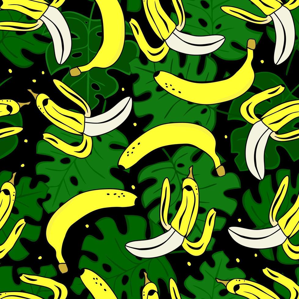 sömlösa mönster med tropiska löv och bananer. vektor illustration. färgstarkt mönster för sommarkläder.