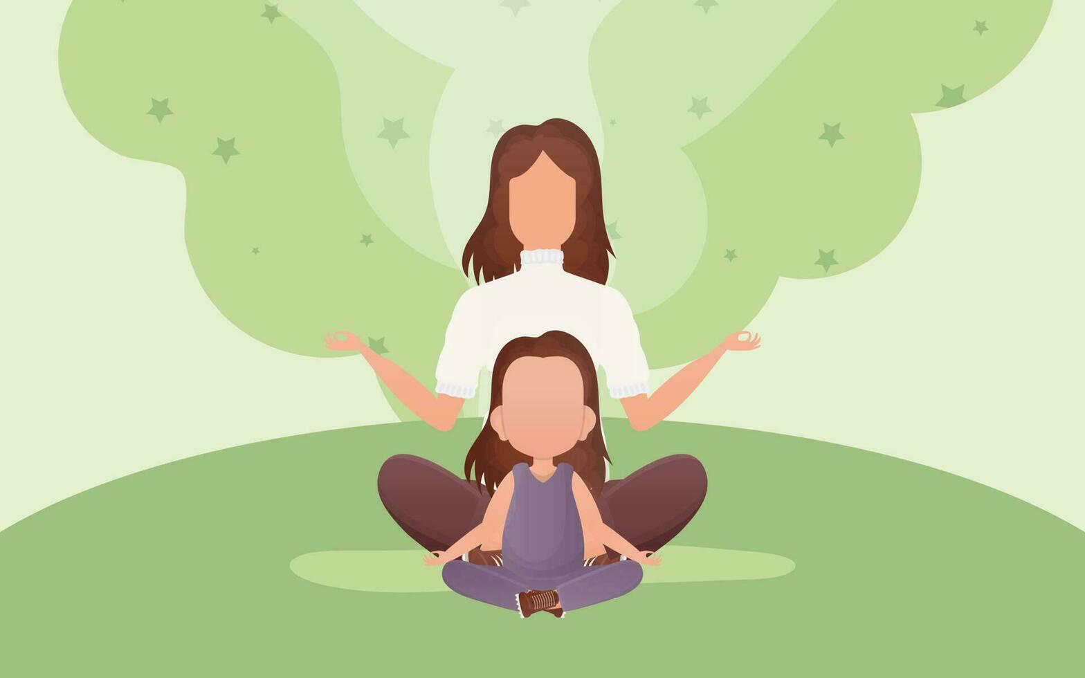 mamma och dotter meditera i de lotus placera. tecknad serie stil. sporter livsstil. vektor. vektor