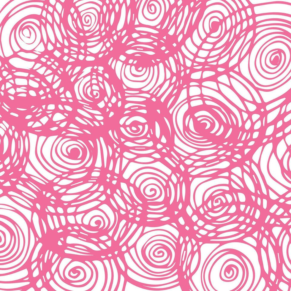 Weiß und Rosa Hintergrund, Hand gezeichnet Rosa Spiral- Kreise auf Weiss, eben Stil, Vektor