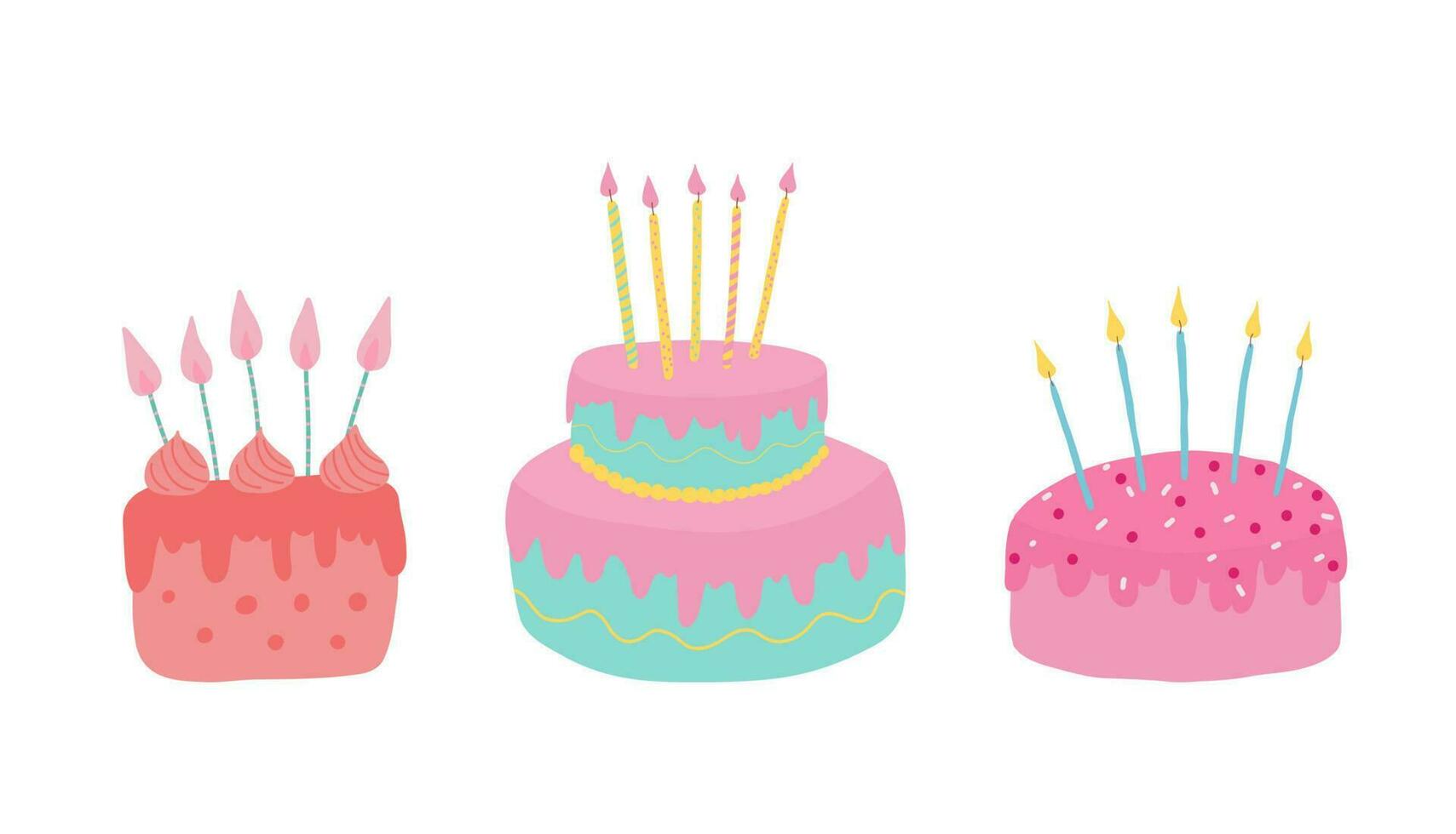 uppsättning av födelsedag kakor med ljus. födelsedag fest element. vektor illustration