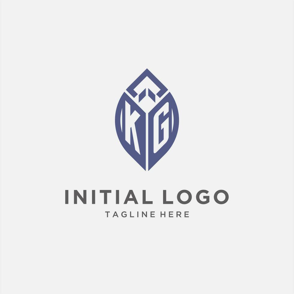 kg logotyp med blad form, rena och modern monogram första logotyp design vektor
