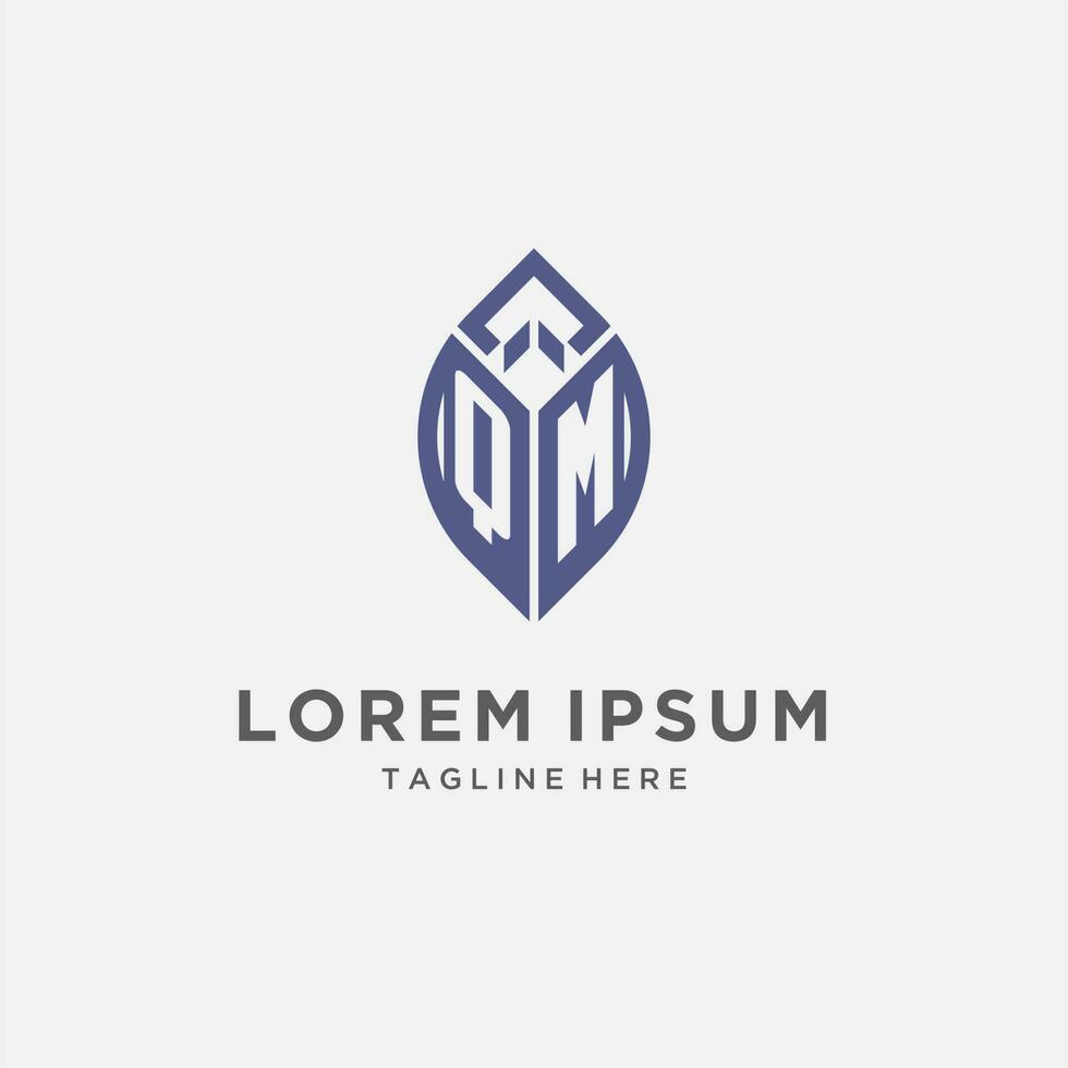 qm Logo mit Blatt Form, sauber und modern Monogramm Initiale Logo Design vektor
