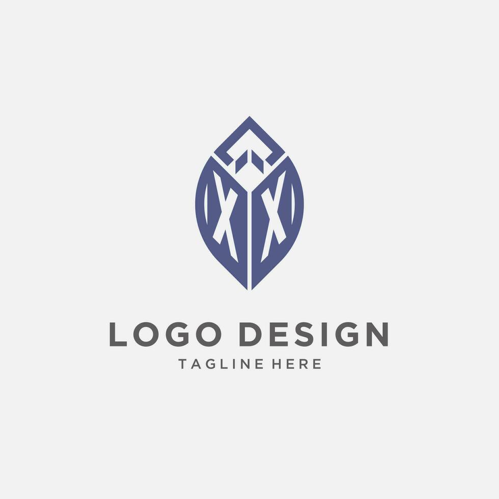 xx Logo mit Blatt Form, sauber und modern Monogramm Initiale Logo Design vektor